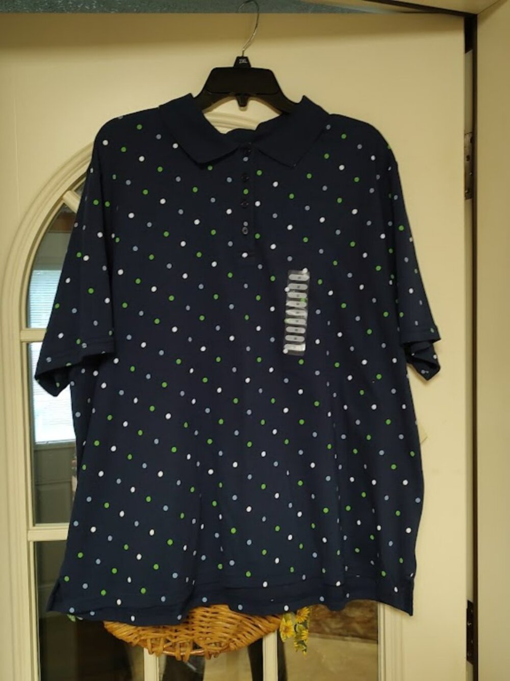 New Studio Works Navy Blue Polka Dot Short Sleeve Shirt Size Women's 3X
